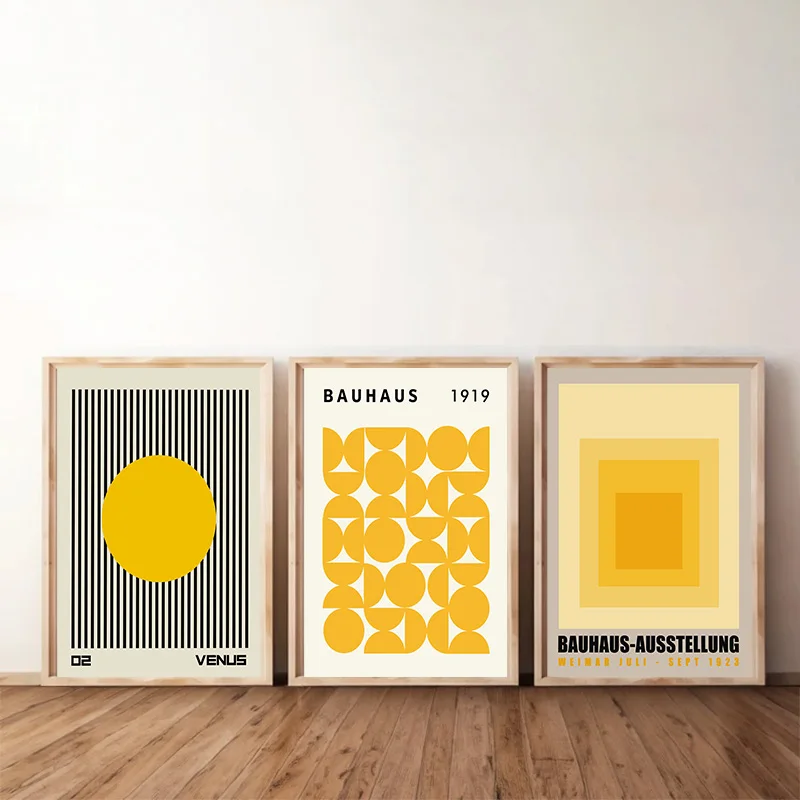 Bright Yellow Line Circular Colour Block Bauhaus Canvas Painting Modern Gallery Drawing Room Bedroom Decoration Poster Wall Art