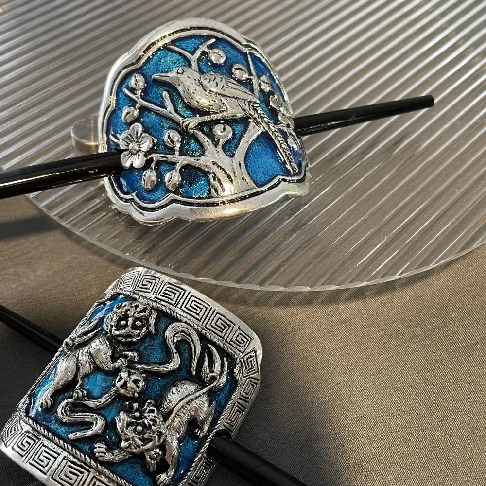 

Ethnic Style Retro Enamel Hairpin Magpie Lion Hair Sticks for Long Hair Ancient Style Alloy Hair Accessories