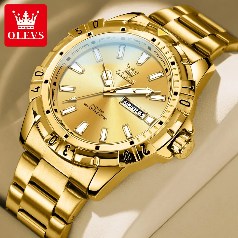 OLEVS New Diving Series Men\'s Wristwatch Stainless Steel Waterpoof Calendar Original Luxury Diamond Scale Quartz Watch for Men