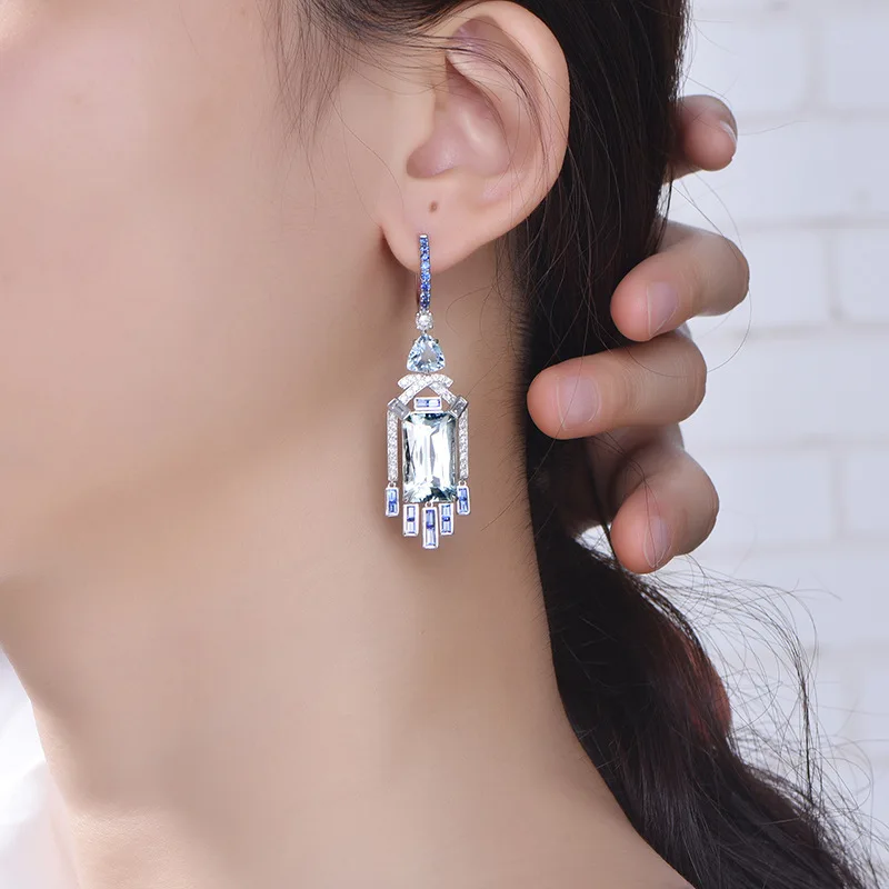 New Simulation of Gao Ding Jewelery Heavy Industry Design New Simulation Sea Lantu earrings Live luxury long lotus earrings ear