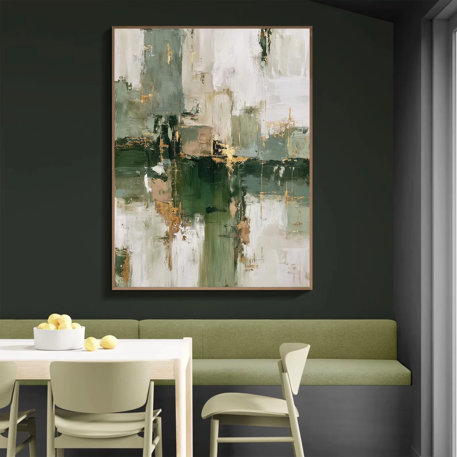 Large Green And Gold Abstract Painting,Canvas Wall Print,High‑Grade Home Decoration Artwork for Bedroom,Living Room,Office & Int