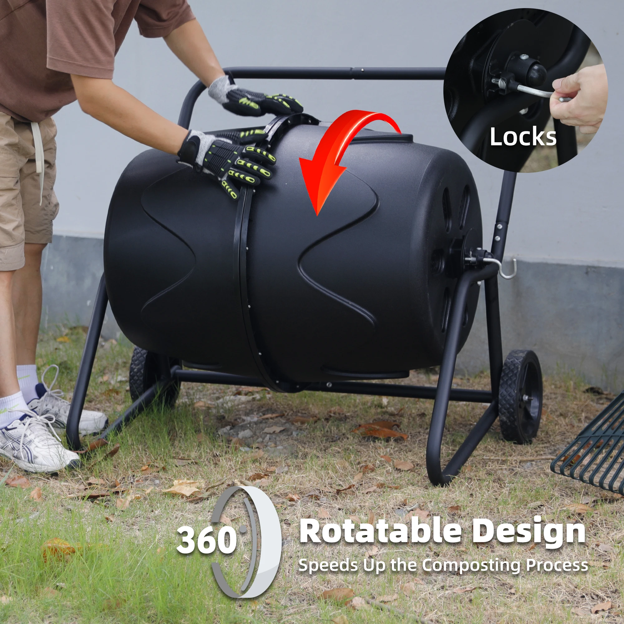 170L Compost Tumbler Bin Outdoor Backyard Plastic Tumbler Garden Compost Bin With Wheel