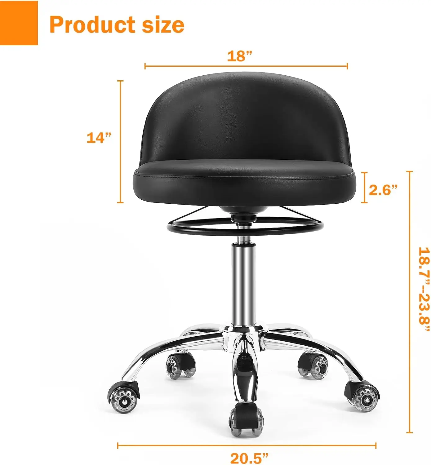 Adjustable Rolling Stool With Back - 300Lbs Weight Capacity，Swivel Stool With Wheels，Comfortable Cutting Stools For