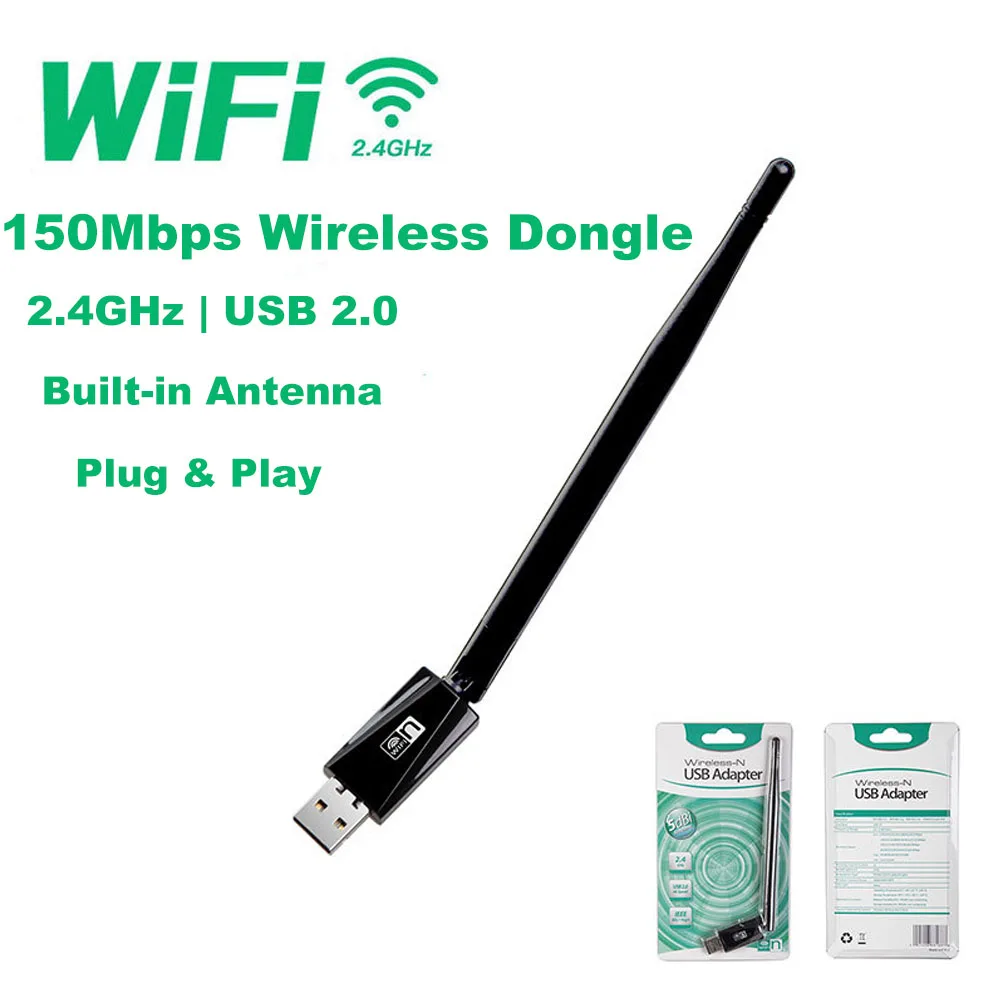 

150Mbps USB WiFi Adapter 2.4GHz Wireless Network Card with Antenna 802.11b/g/n WiFi Receiver Dongle for Laptop Desktop PC IPC
