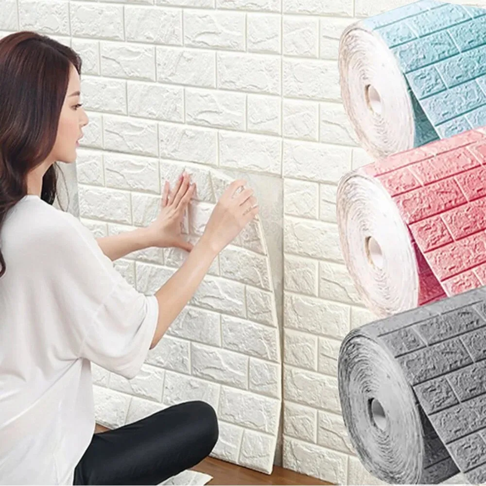 70cmx1m Self-Adhesive Bedroom Wall Stickers Waterproof Continuous Brick Pattern 3D Modern Home Decoration Living Room Wallpaper