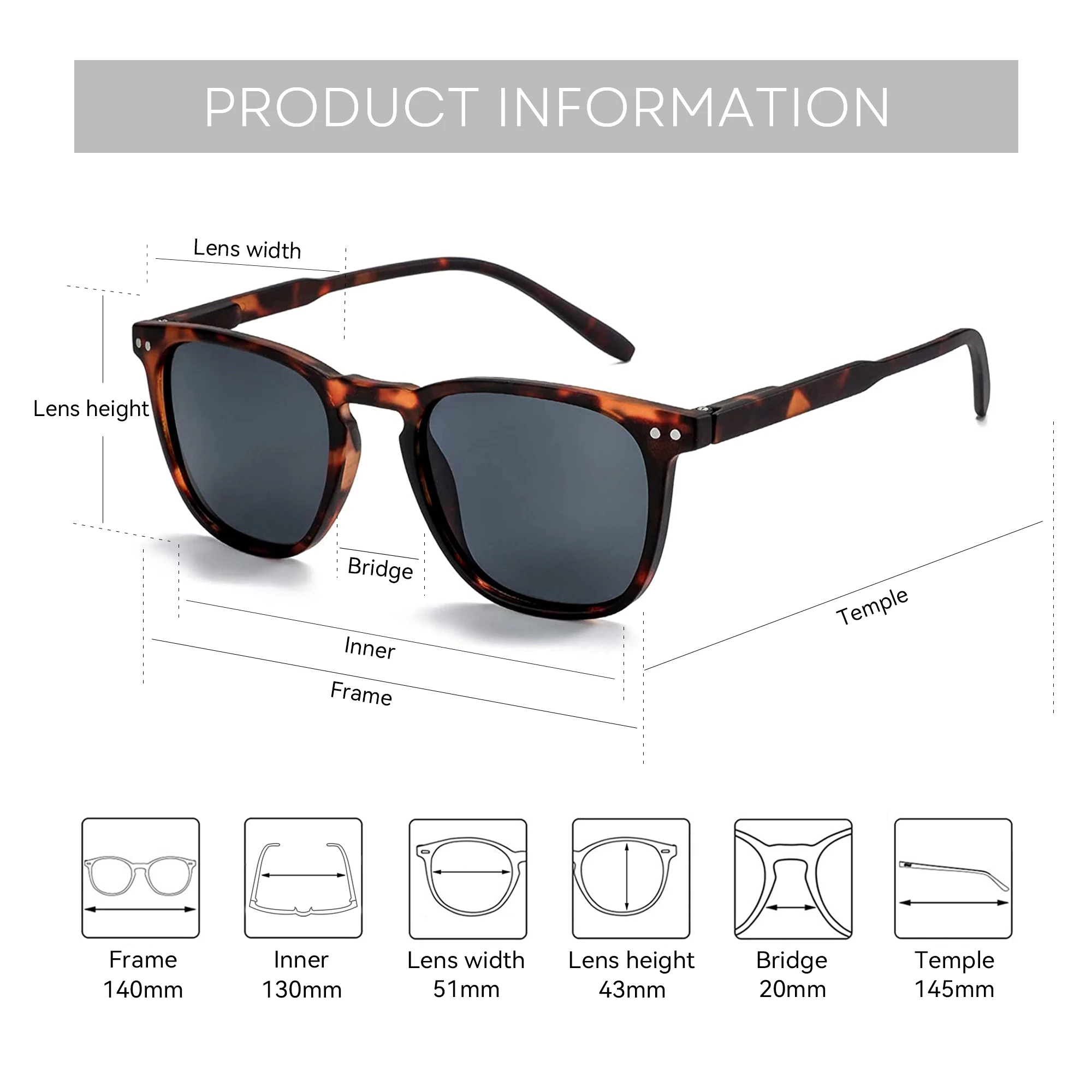 AIR EIGHT Vintage Square Polarized Prescription Sunglasses for Women And Men Retro Designer UV400 Protection Outdoor Driving Sun