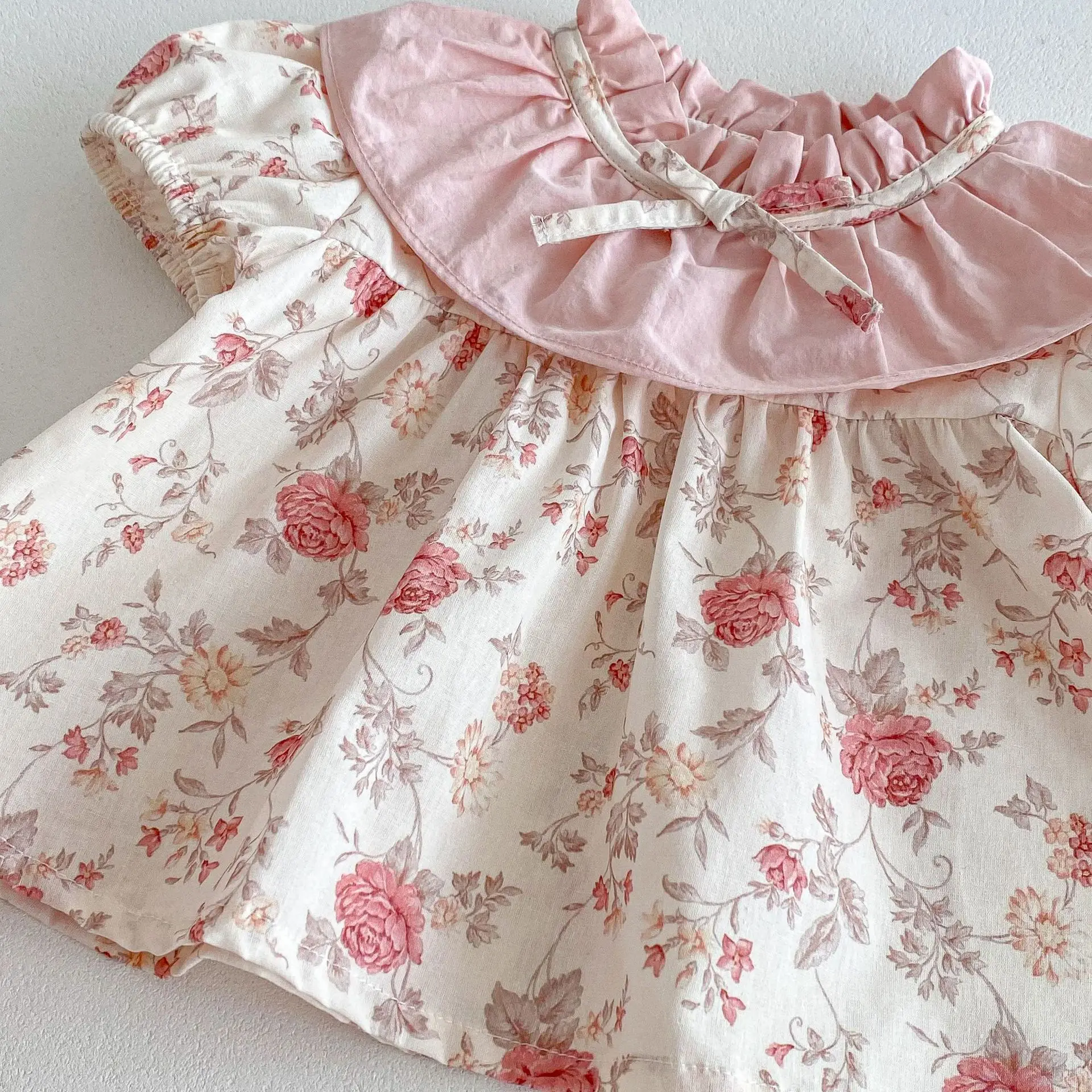 2psc Summer Newborn Infant Baby Girls Floral T-Shirt + Shorts Muslin Bow Netting Dresses Sister Dress Kids Fashion Baby Clothing