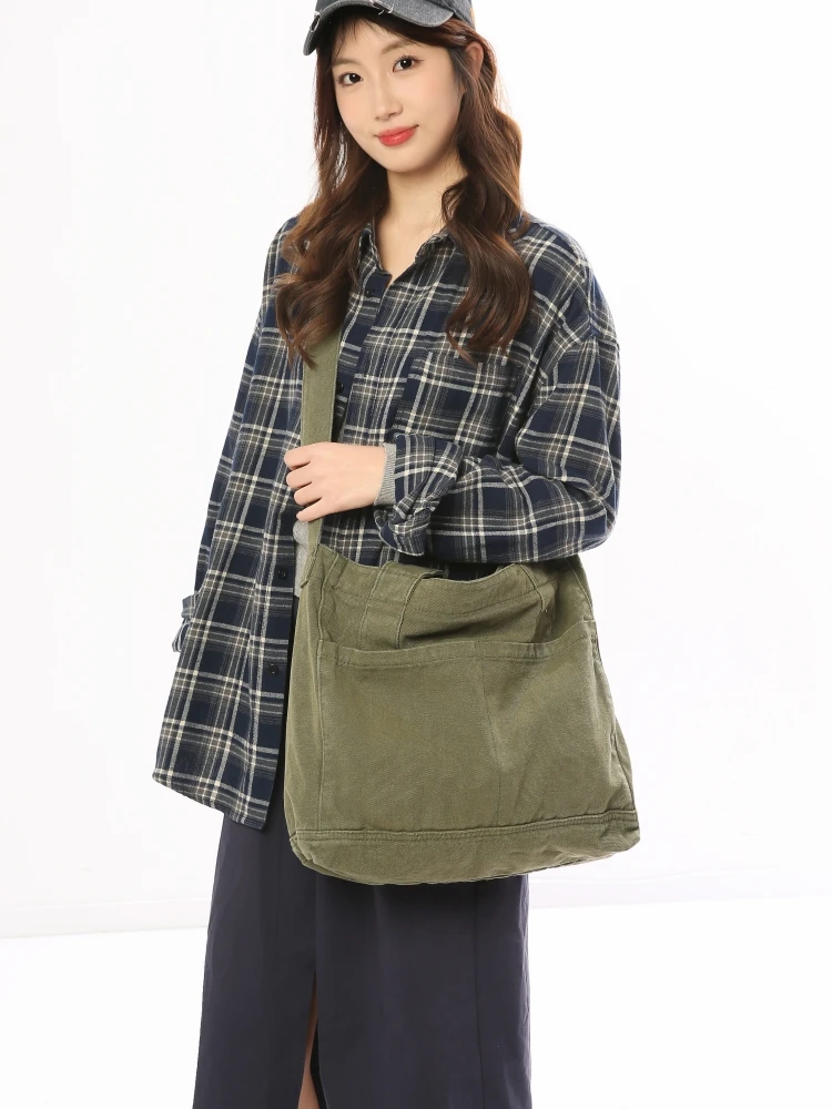 Large Capacity Canvas Tote Bag Men's Crossbody Casual Handbag Simple Retro  Color Shoulder Bag Leisure Shopping Bag