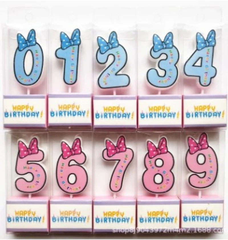 Cute Digital Number Candle Bowknot Number Birthday Candles 1 2 3 4 5 6 7 8 9 Kids Birthday Candle Party Decor Cake Candles