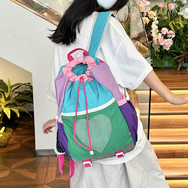 

Large-capacity Multifunctional Waterproof Storage Backpack Love Hollow Drawstring Design Bag