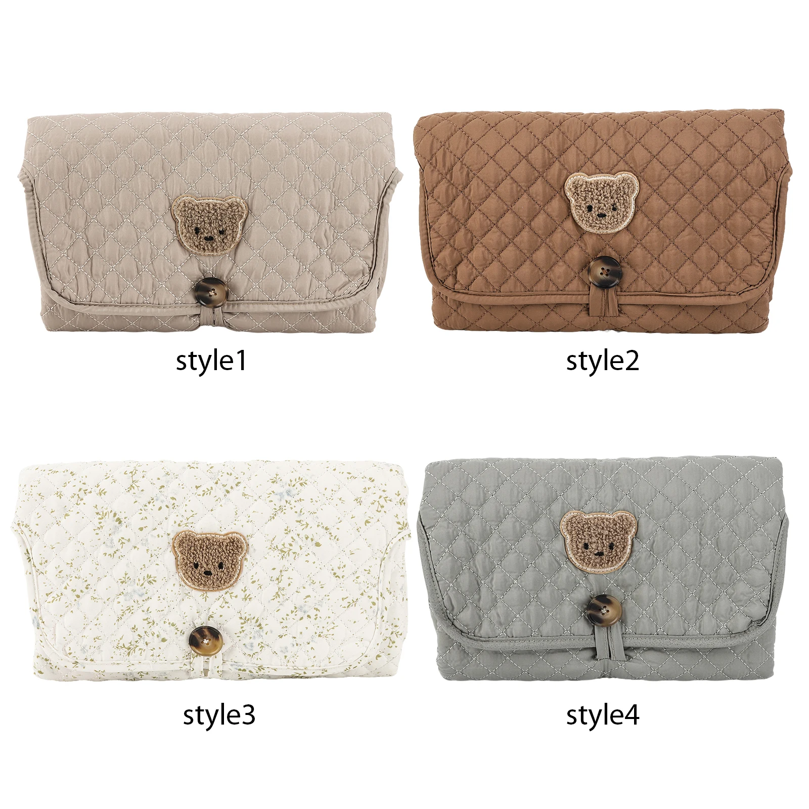 Portable Diaper Changing Pad Easy-Clean Foldable Changing Station Organized Storage Soft Cute Bear Bag Gift for Baby Shower