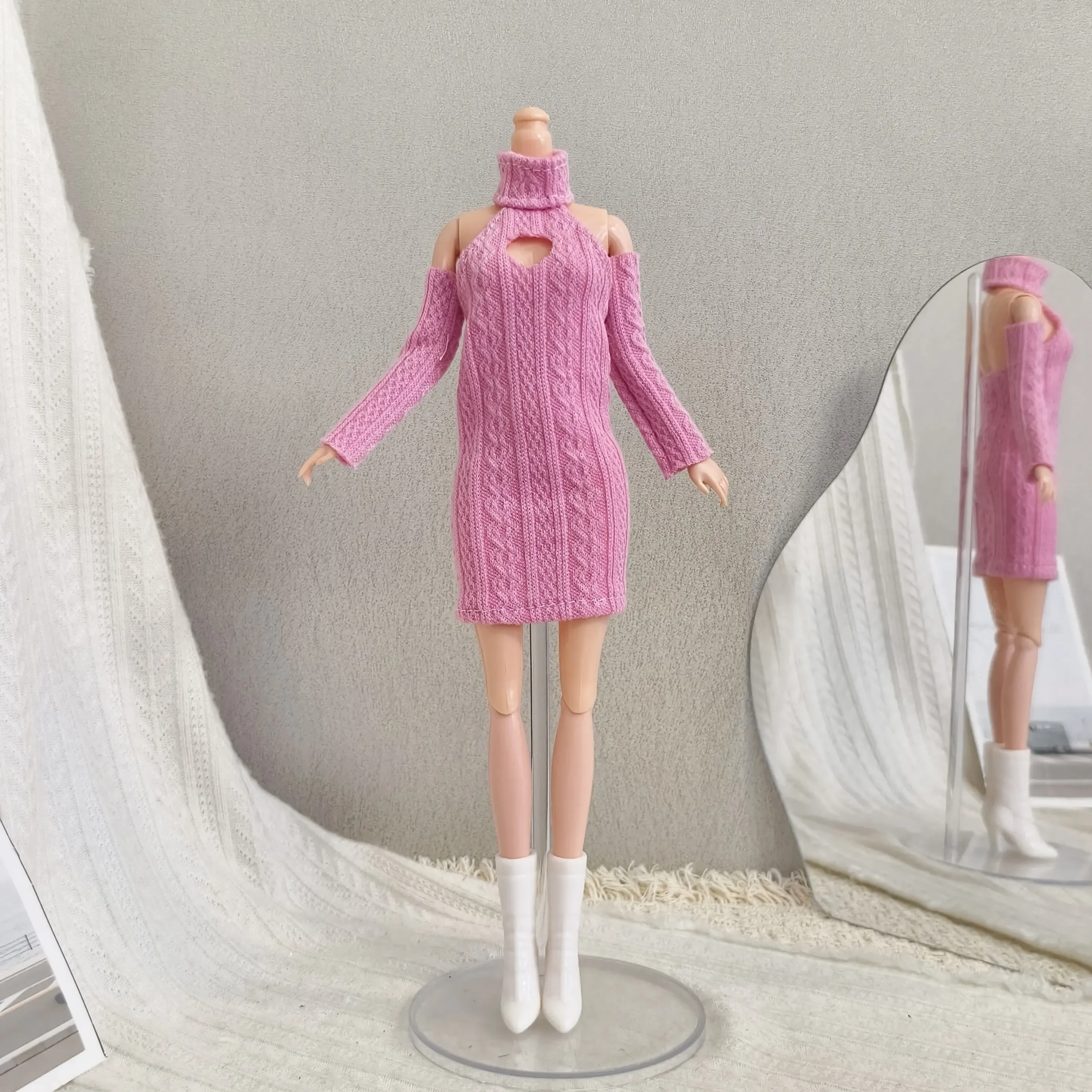 Fashion Knitted Halter Neck Openwork Heart Off-the-shoulder Dress Clothes For 1/6 FR Babi Xianxian Supermodel Doll