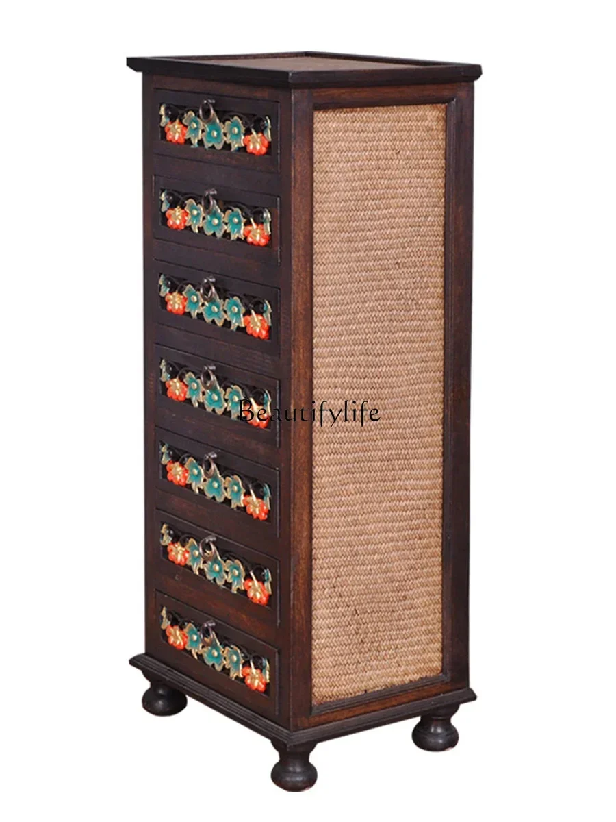 

13Thai solid wood bedroom four or five chest cabinets South East Asia style living room painted storage drawer storage cabinet