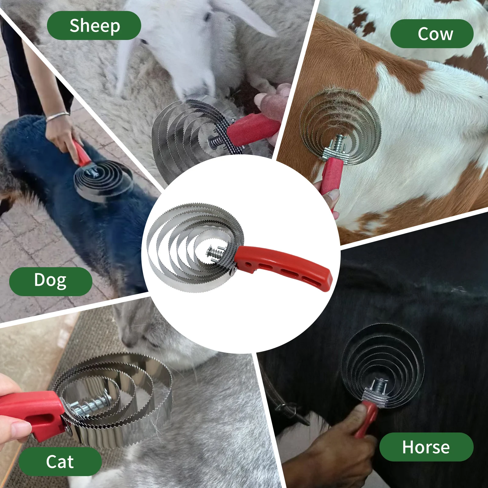 6-خواتم الفولاذ المقاوم للصدأ مشط الكاري مع المطاط المضادة للانزلاق قبضة متعددة الوظائف فرشاة الكاري الاستمالة للحصان الماشية الأغنام البقرة