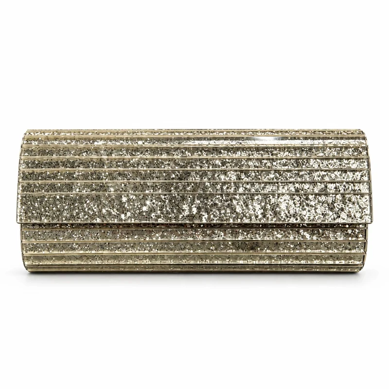 Long Gold Glitter Brand Crossbody Bag Evening Shoulder Wedding Party Clutch Acrylic Woman Messenger Striped Handbag And Purse