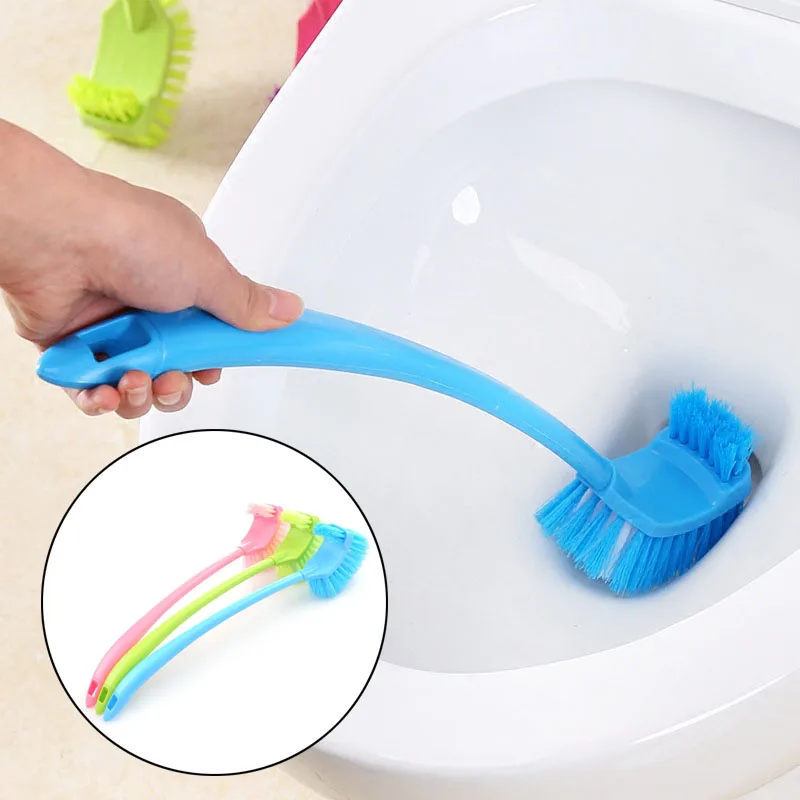 Portable Double Sided Toilet Brush Plastic Long Handle Bathroom Scrub Cleaning Brush