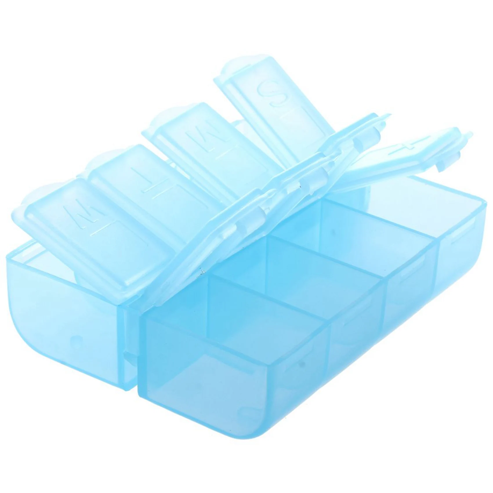 A04G-2X กล่องยาพลาสติกสี่เหลี่ยม 8 ช่อง 7 วัน สีฟ้า