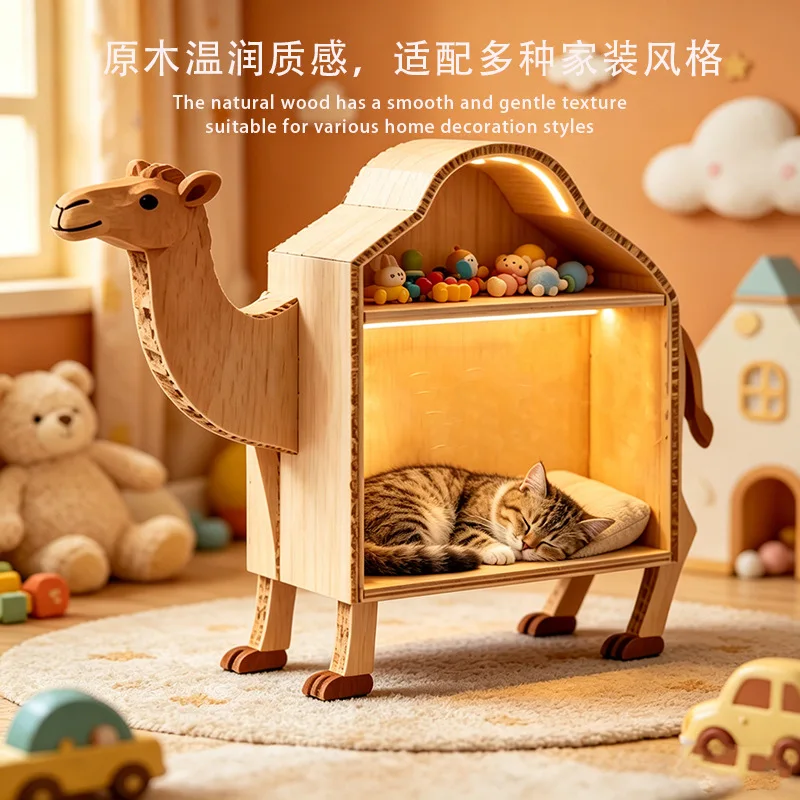 Solid wooden cat kennel, pet wooden house available in all seasons, semi-closed thickened