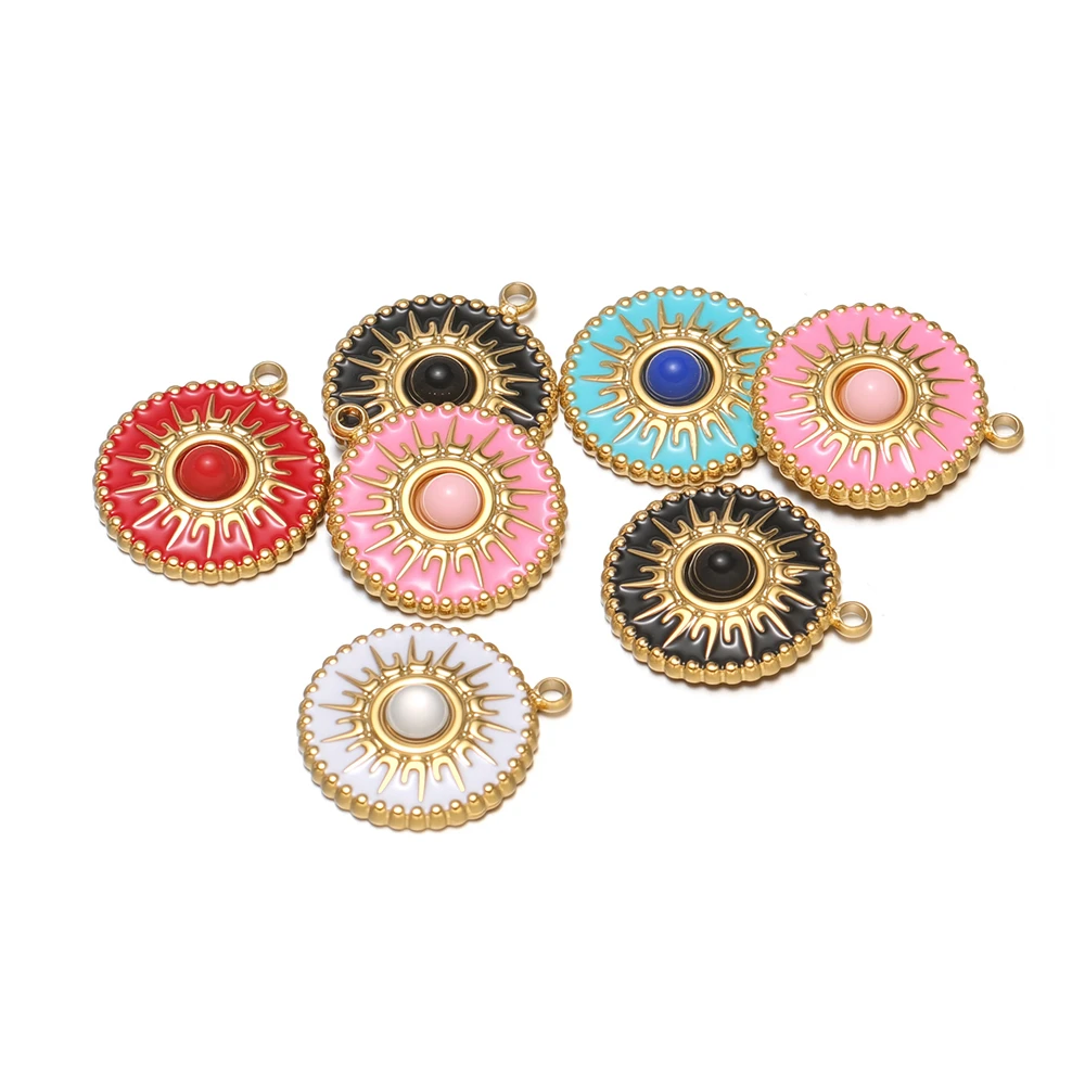 

5Pcs Stainless Steel Enamel Sun Gemstone Pendants Bohemian Necklaces Charms for DIY Jewelry Making Earrings Bracelets Supplies
