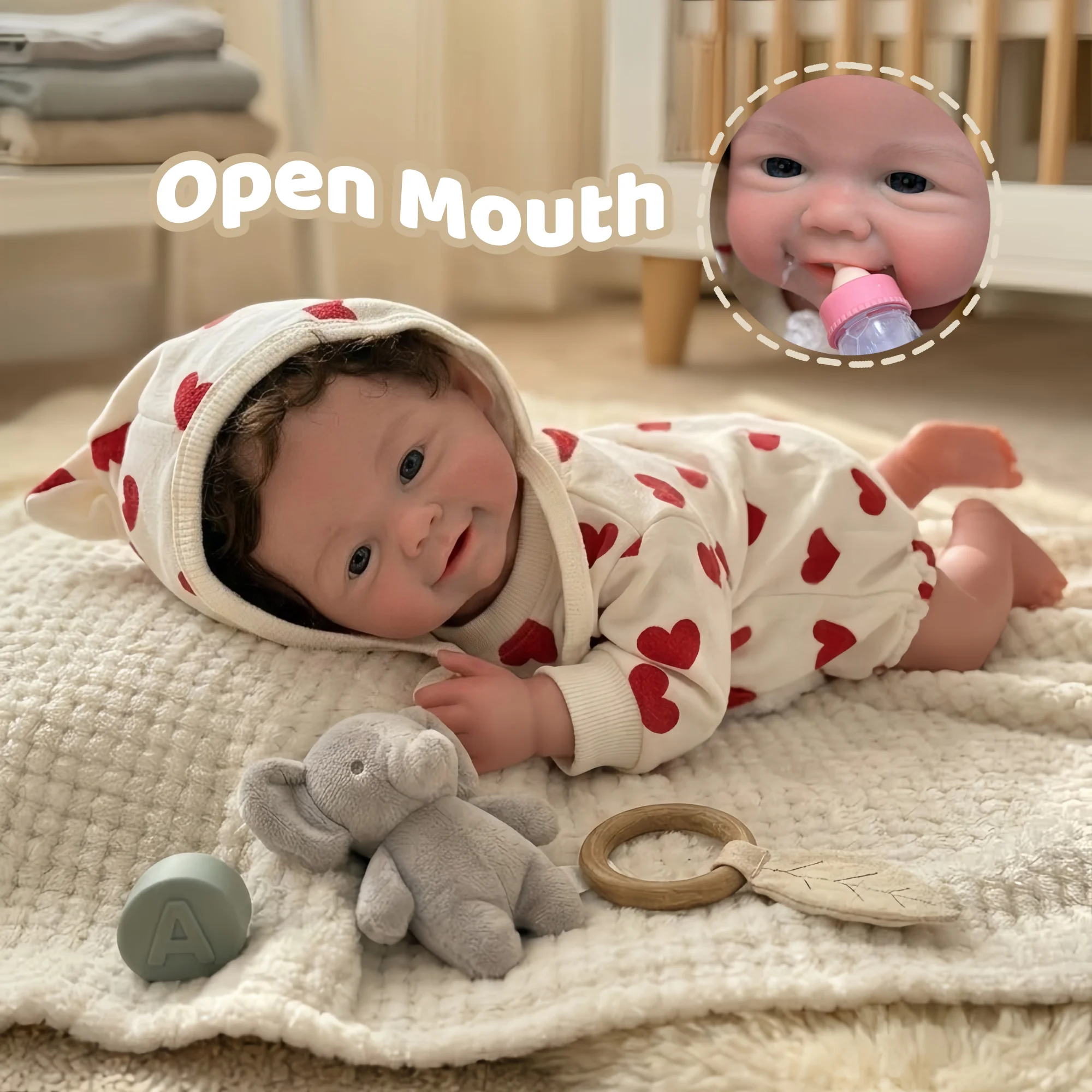 

43cm Open Mouth&Rooted Hair Soft Silicone Bebe Reborn Girl Doll With Painted Skin Realistic Newborn Doll bebe reborn de silicona