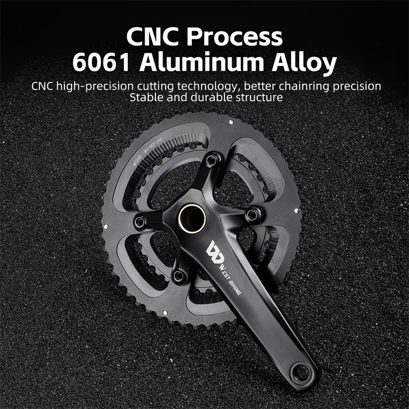 WEST BIKING Road Bike Crankset With Bottom Bracket 100BCD 34T-50T Chainring Hollow Integrated Aluminum Alloy Crankset Bike Parts