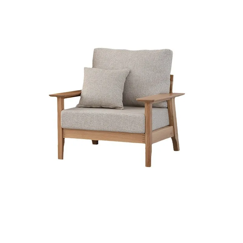 

Fabric sofa Japanese-style small apartment, living room solid wood sofa modern and simple, log three-person sofa