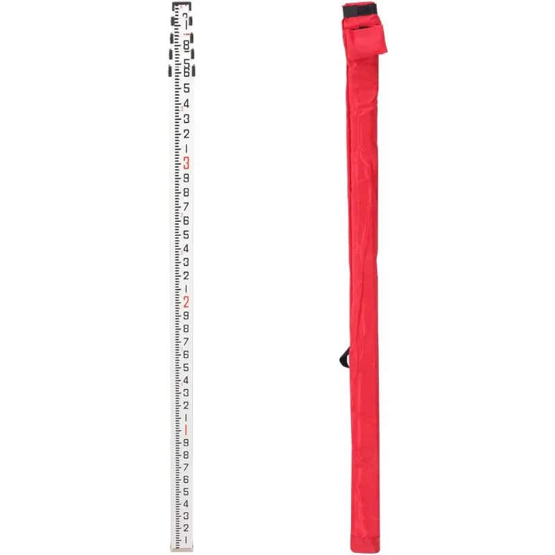 16-Foot Aluminum Grade Rod,Grade Rod 10ths, 5 Sections Telescopic Leveling Rod Bubble Level