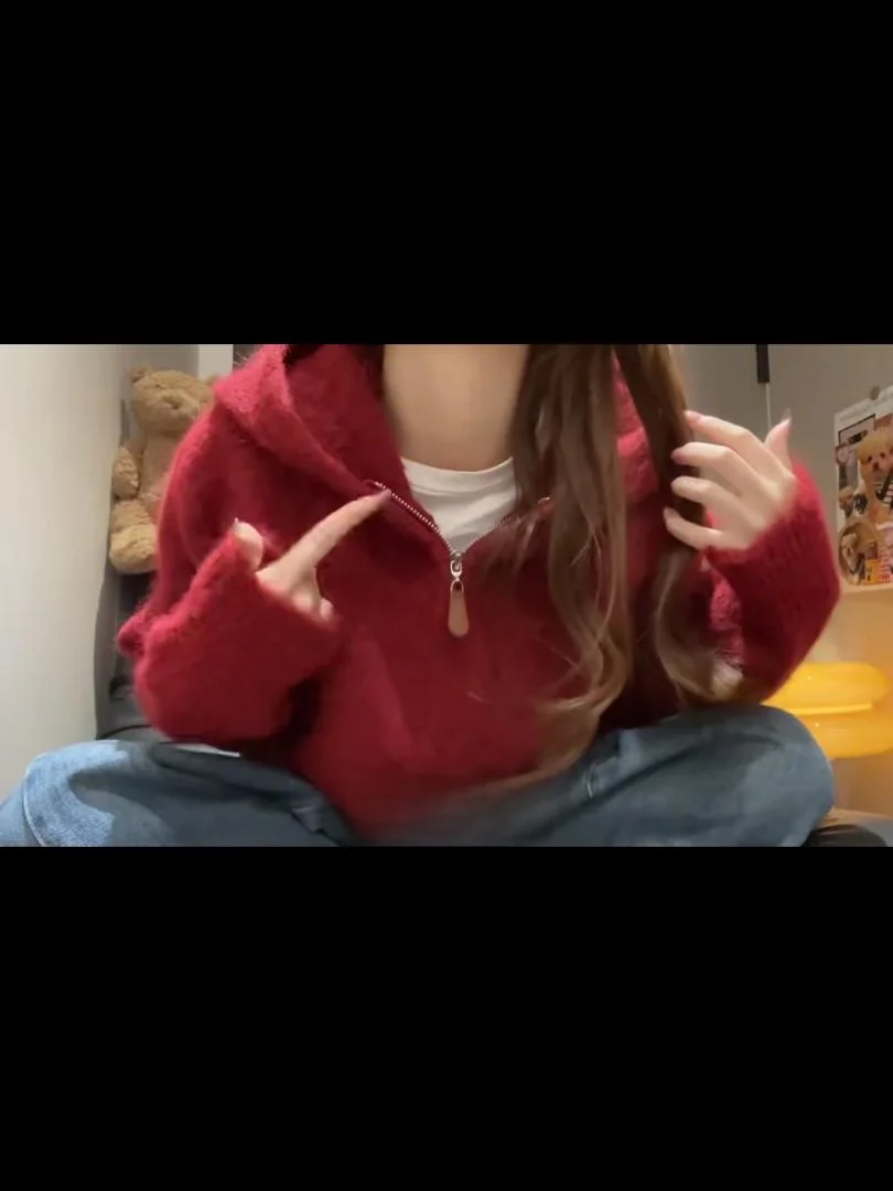 Suéter de Punto con Capucha Rojo, Suave y Acogedor, con Media Cremallera, Hoado, Informal, Estilo Nuevo de Otoño Invierno p...