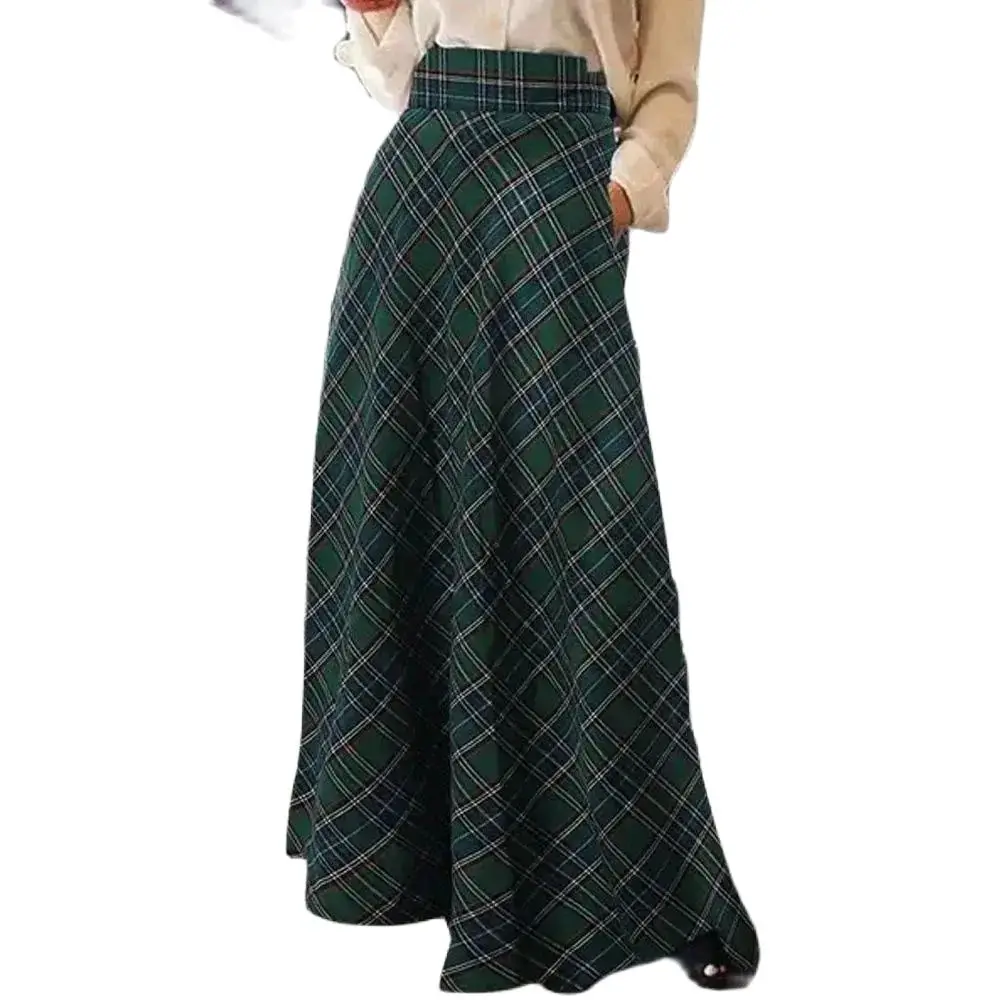 England Style 2024 New Floor-Length Skirts Women Elegant Fashion Plaid Skirts Plus Size Ladies High Waist Long Bud Skirt Dresses