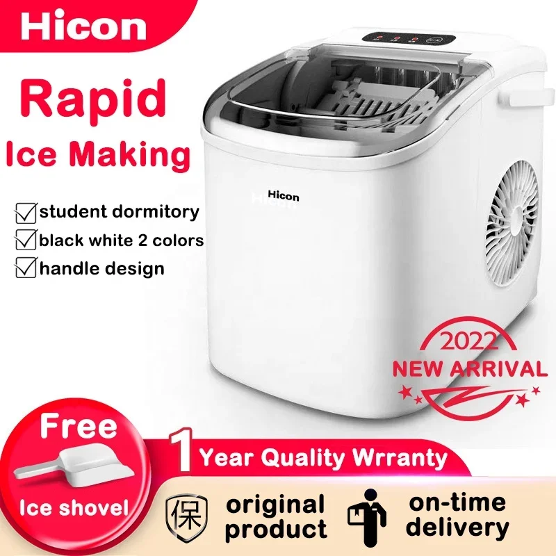 Hicon 15KGS White Ice Maker Machine Auto Cleaning Small Ice Making Machine Commercial Household With Handle Ice Maker