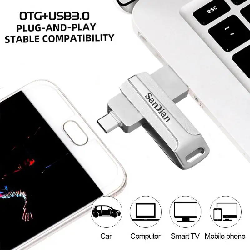 Impermeável de Alta Velocidade USB 3.0 Flash Drive, Pen Drive de Metal, Tipo-C PenDrive para Dispositivo De Armazenamento De Computador, 2TB, 16TB, 64TB