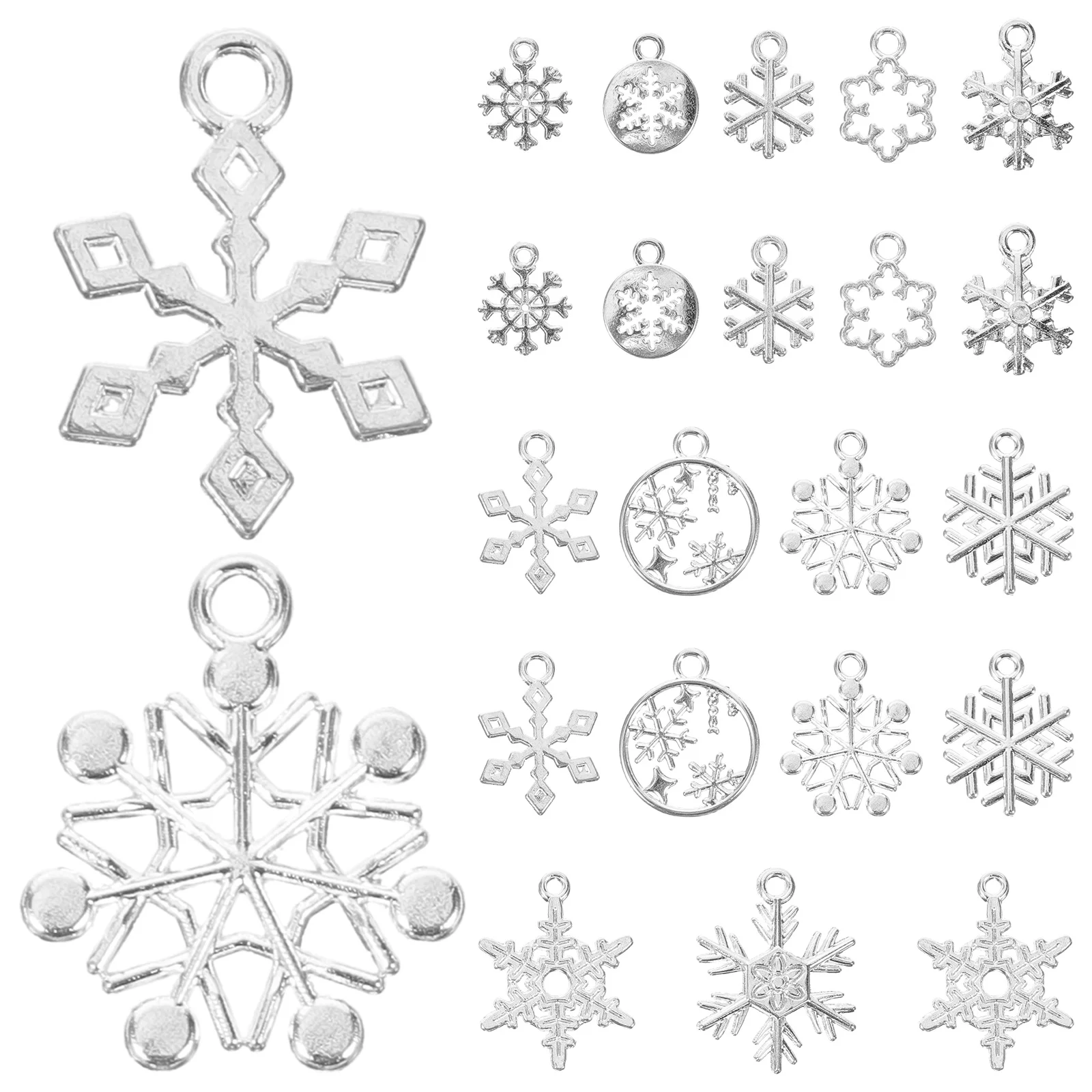 

CIMAXIC 60pcs Snowflake Pendant Christmas Decorations Craft Alloy Silver Hanging Charms for Party Winter Holiday Projects