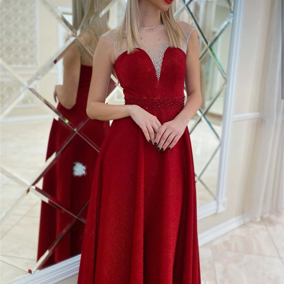 Abiti da sera bordeaux A-Line O-Collo Manica ad aletta Pizzo Perline con paillettes Lunghezza pavimento Abito da ballo formale per feste Custom Made 2022