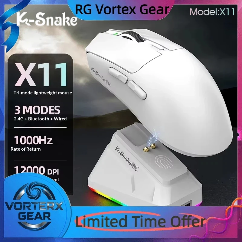 

Vortex Gear K-Snake X11 Series Mouse Lightweight Paw3311 Gaming Three Modes Wireless Bluetooth With Rgb Charging Stand Mouse