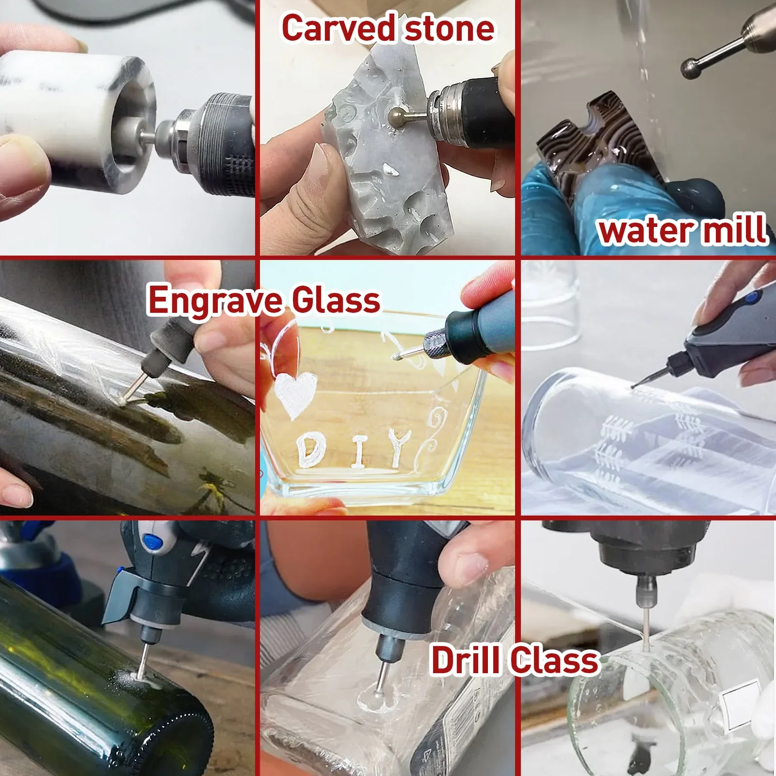 طقم لقم طحن الماس 20 قطعة 120 حصى، ساق 1/8 بوصة لنحت الحجر وطحن الزجاج للسيراميك والنقش والرملي