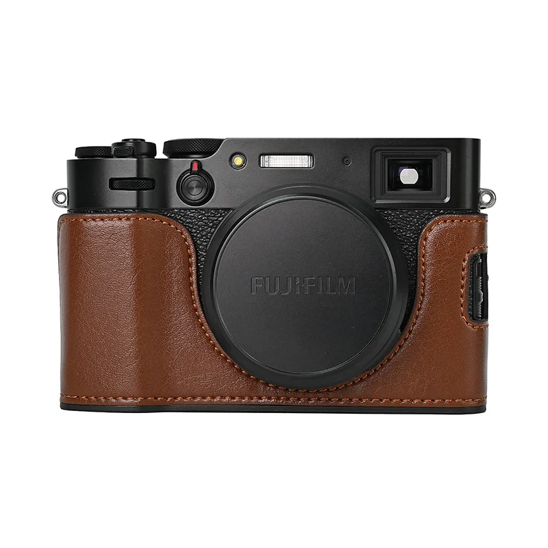 PU Leather Case Camera Video Bag Half Body Base Protector for Fujifilm X100V Fuji x100v Camera Protective Opening Bottom Cover