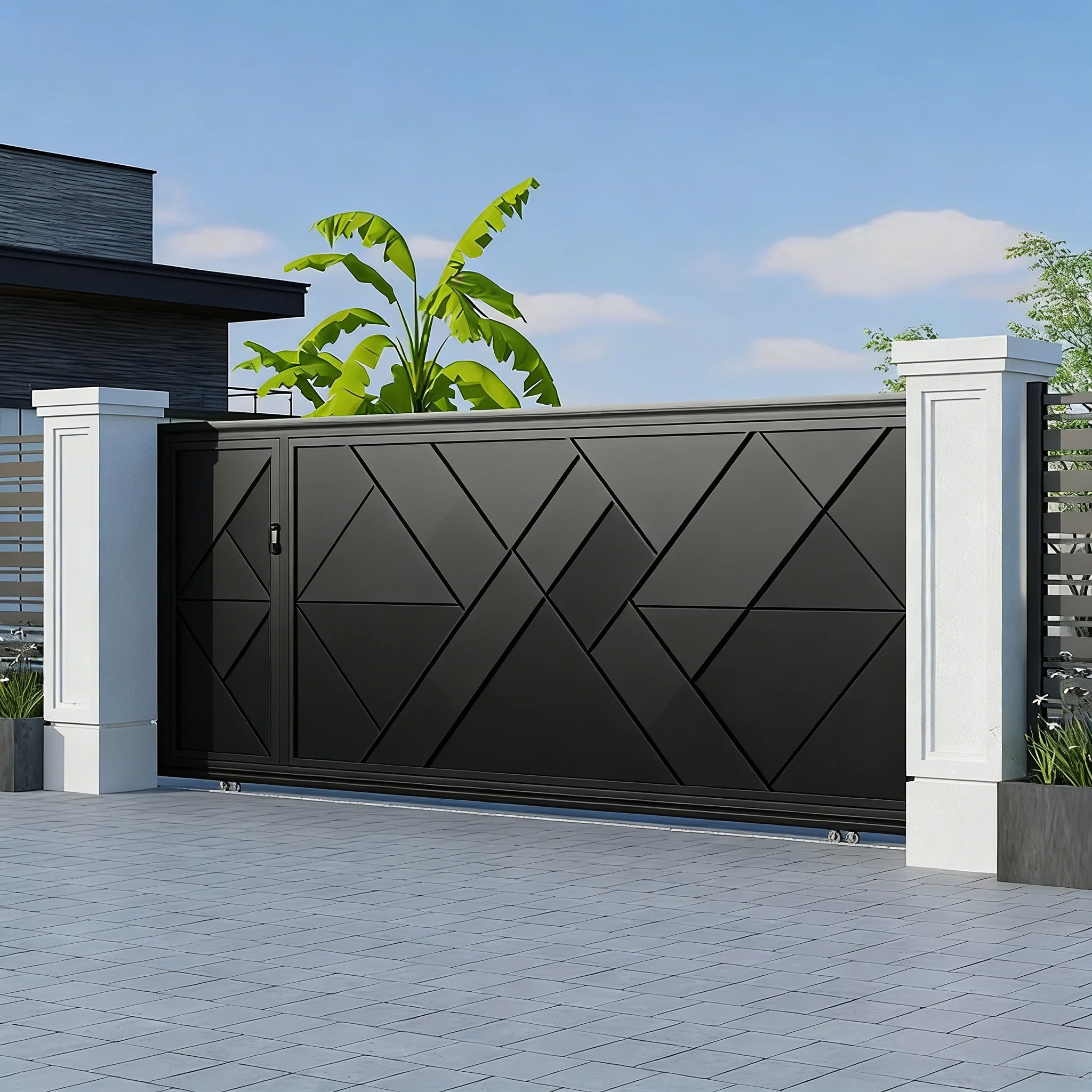 Modern Villa Gate Aluminum Sliding Electric Driveway Entrance  Design Security Trackless
