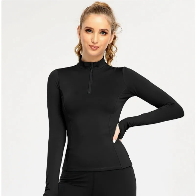 Half zip stand up collar tight fitting fitness suit slimming sports running yoga suit, women's long sleeves