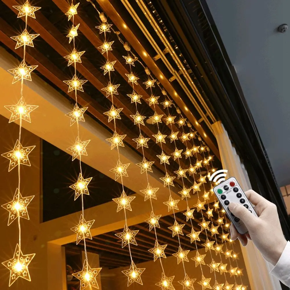 Star Hanging Type Room Layout for Home, Wedding, Party Window Decor Xmas Lighting LED Star Lamp Curtain String Lights
