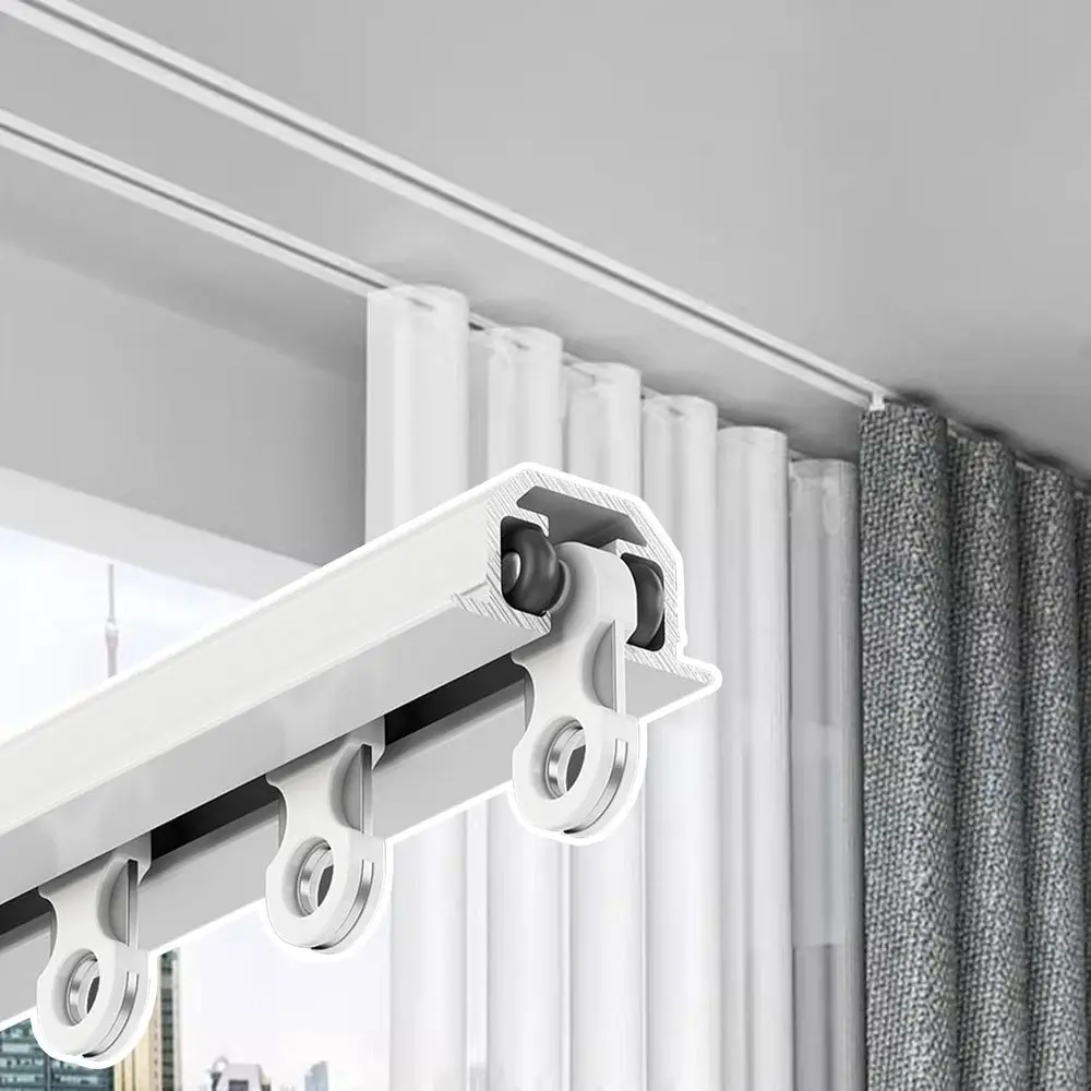 

BBHW Hidden Ceiling Curtain Track White, Shower Curtain Rail Reced, Curtain Pole System with Smooth Rollers, 5t 10t 11t 12t 13t