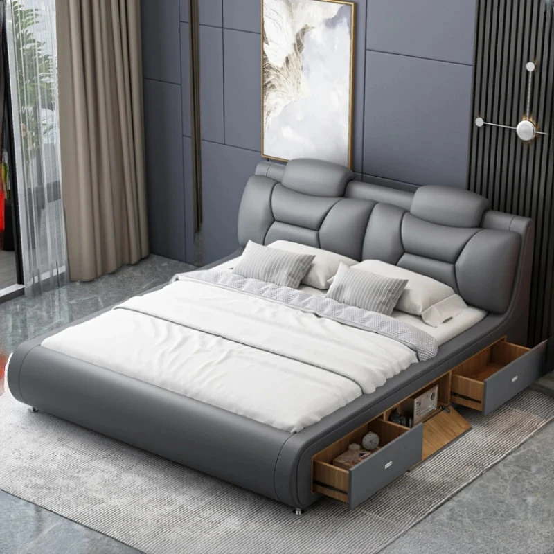 Drawer Storage Double Bed King Size Wood Nordic Living Room Frame Double Bed Luxury Modern Cama Box Casal Bedroom Furniture