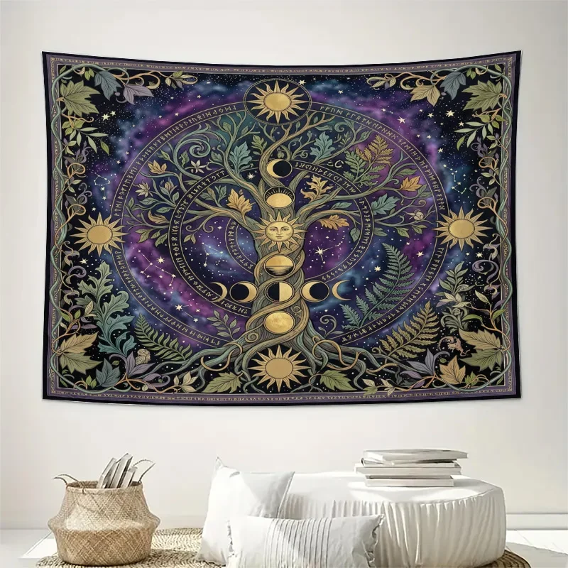 Bohemian Boho Celestial Astrology Curtain Tapestry Drapes Cosmic Tree of Life Zodiac Galaxy Night Window Decor Mystical Bohemian