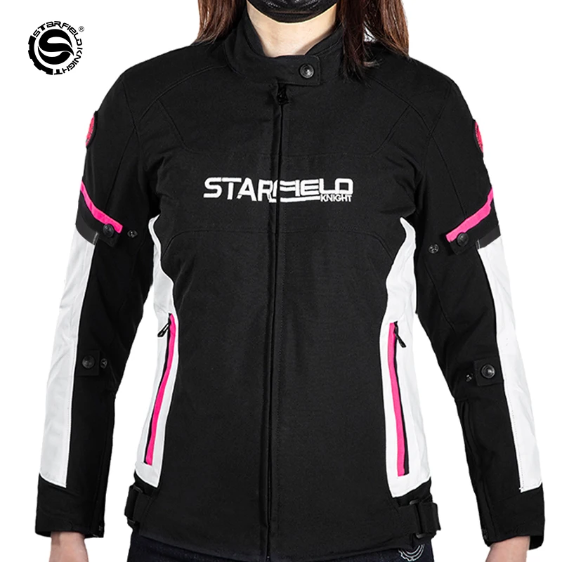 Star Field Knight Motorcycle Riding Women's Jacket Windproof Winter Warm Cotton Liner Detachable With CE Protective Accessories