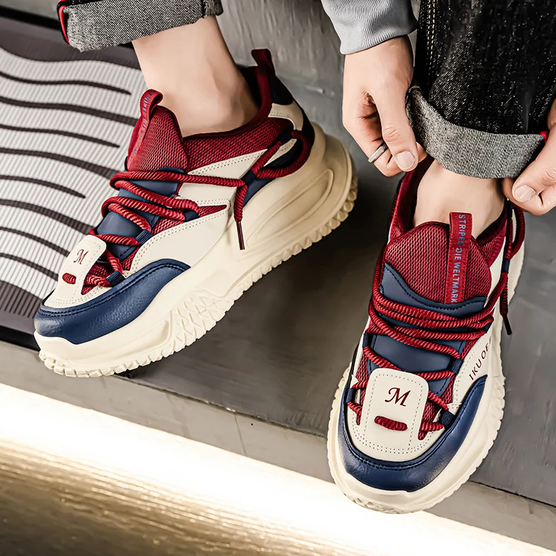 

Новая мужская удобная повседневная спортивная обувь для бега на толстой подошве с цветными блоками, износостойкая противоскользящая спортивная обувь, увеличивающая рост