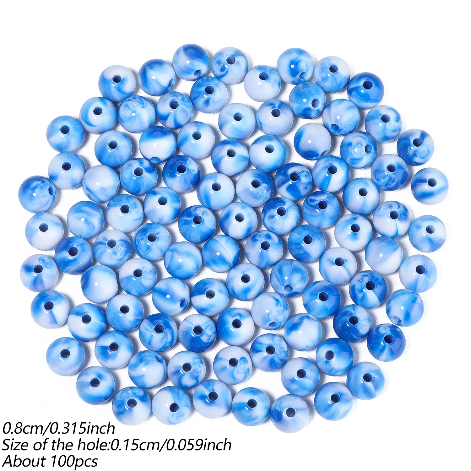 100 Stück 8mm Runde Acrylperlen Mehrfarbige Lose Abstandsperlen für DIY Ohrringe, Armbänder, Halsketten und Schmuckherstellung Zubehör – Detail 9