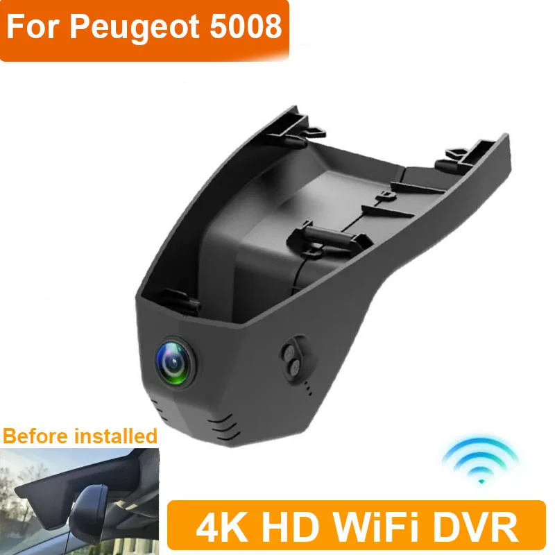 Caméra de tableau de bord WiFi 4K HD avec vision nocturne pour PEUGEOT 208 2008 4008 5008 508L 2008 II 2023 2021 2022, enregistreur vidéo personnalisé