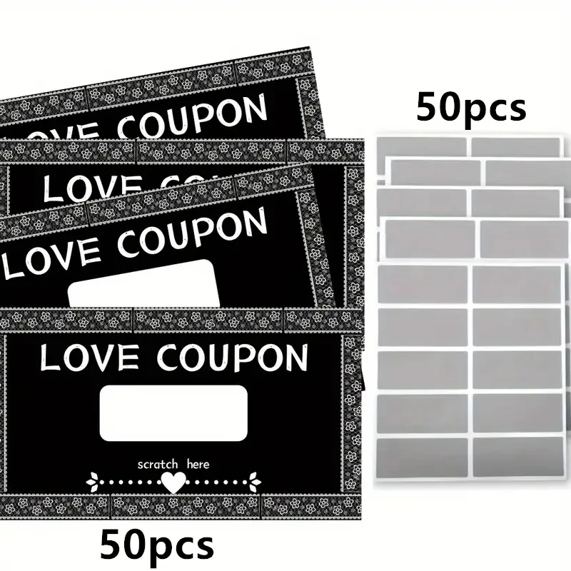 50pcs 스크래치 오프 사랑 쿠폰 커플 스크래치 카드 DIY 발렌타인 데이 결혼 기념일 커플 연인을위한 크리 에이 티브 선물