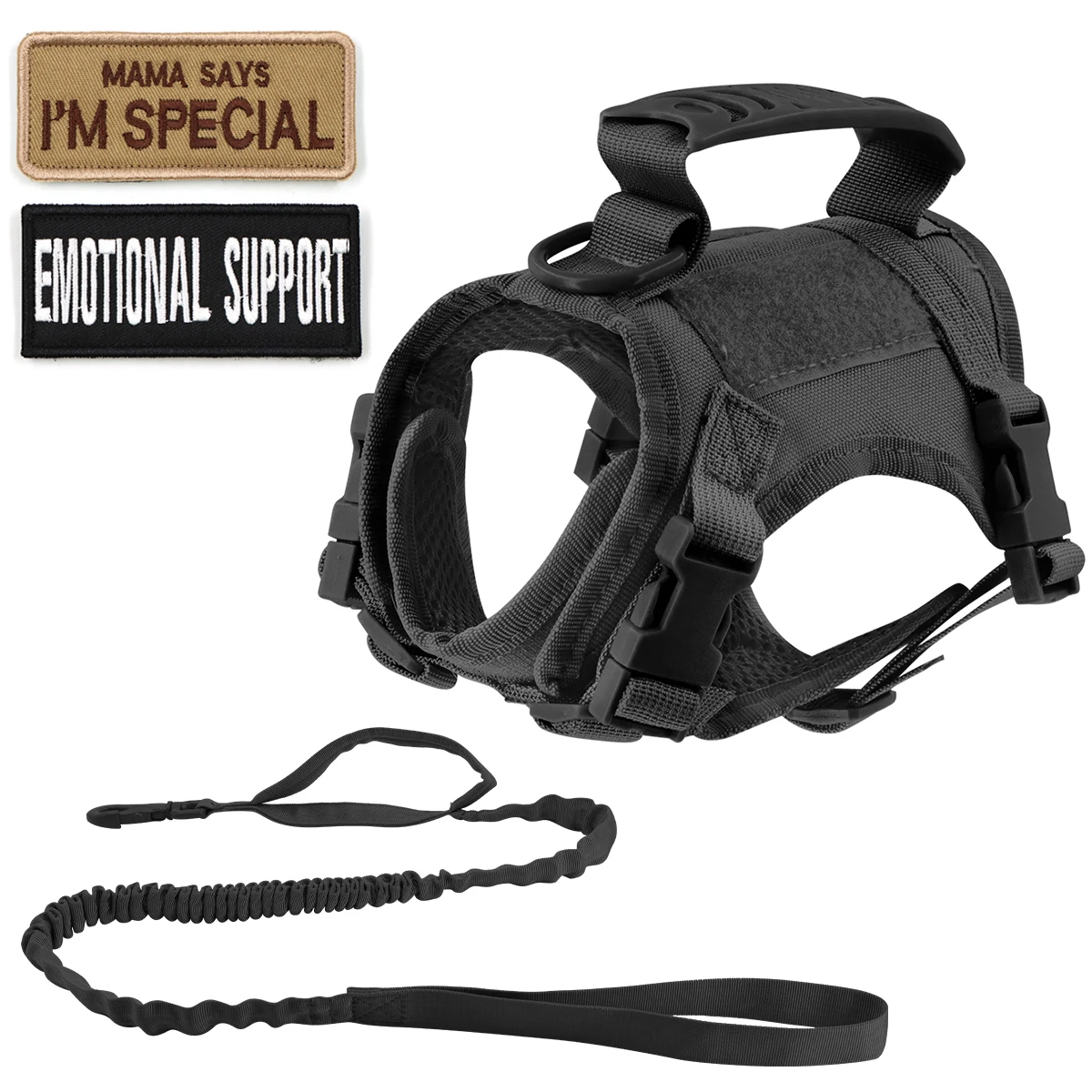 Tactical Small Dog Harness Set Working Training Cat Straps Leash with Patches Soft Mesh Adjustable Puppy K9 Vest with Handle