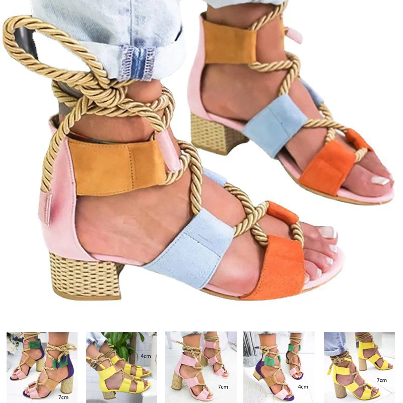 4CM Summer Shoes For Women Low-Heeled Sexy Peep Toe Ladies Sandal Retro Comfy Shoes Women Outdoor Beach Shoes Sandal Women 35-43