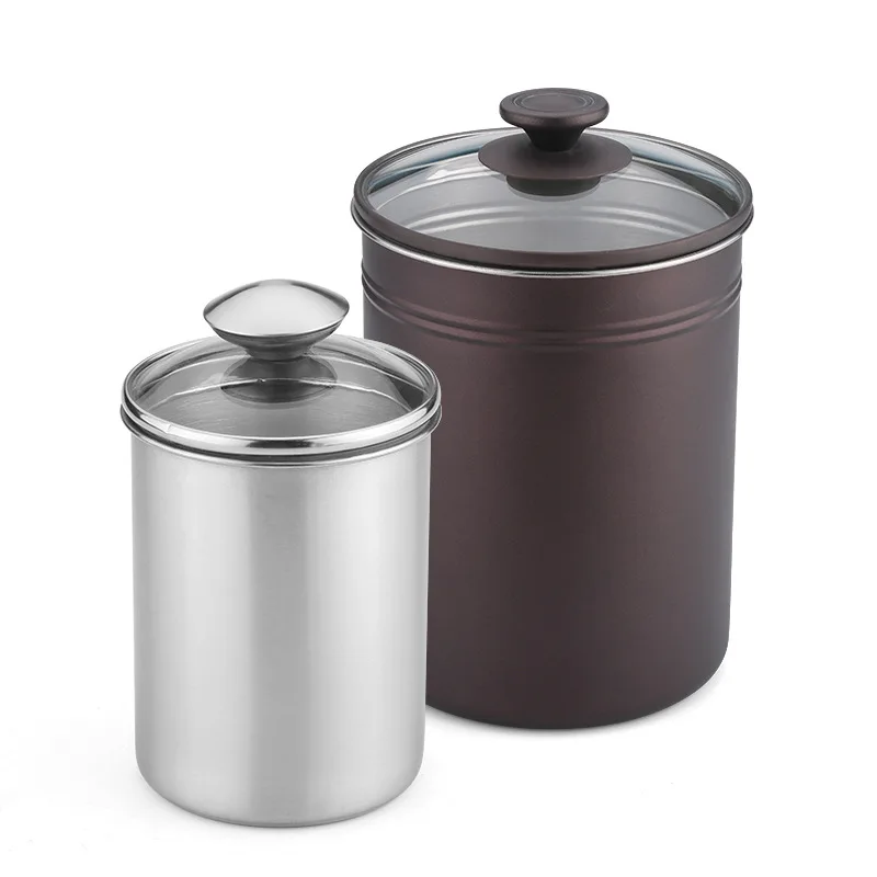 Stainless Steel Single-layer Grains Storage Canister with Glass Lid Dry Fruit Tea Confectionery Kitchen Storage Container